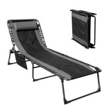 Vineego Outdoor Folding Chaise Lounge Chair, Portable Reclining Adjustable Metal Tanning Chair with Side Storage Bag for Beach Patio Pool