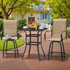 Vineego 3 Pcs Outdoor Swivel Metal Bar Stools, Patio Height Textilene Chairs with Table,Beige