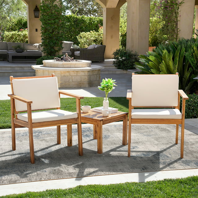 Devoko Acacia Patio Conversation Set Outdoor Furniture Set with Cushio