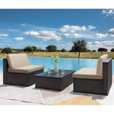 Devoko 3 Pieces Patio Furniture Sets All Weather Outdoor Sectional Sofa Manual Weaving Wicker Rattan Patio Set with Cushion and Glass Table