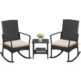 Devoko 3pcs Patio Rattan Rocking Chair Set with Cushion and a Table, Outdoor Porch and Garden Furniture Set