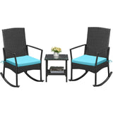 Devoko 3pcs Patio Rattan Rocking Chair Set with Cushion and a Table, Outdoor Porch and Garden Furniture Set