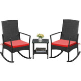 Devoko 3pcs Patio Rattan Rocking Chair Set with Cushion and a Table, Outdoor Porch and Garden Furniture Set