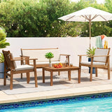 Devoko Acacia Patio Conversation Set Outdoor Furniture Set with Cushions and Side Table for Porch, Yard and Balcony