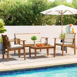 Devoko 4pcs Patio Wood Furniture Sets with Cushion and Table, Outdoor Acacia Conversation Chair and Table Sets, BeigeC