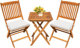 Devoko Outdoor 3 Piece Folding Patio Bistro Set Acacia Wood Bistro Table and Chairs Set of 2 for Garden Poolside Backyard Balcony Porch Deck