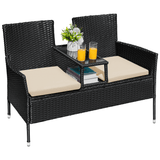 Devoko Patio Furniture Rattan Set with Cushions & Built-in Coffee Table Porch