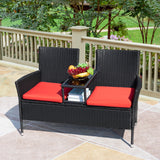 Devoko Patio Furniture Rattan Set with Cushions & Built-in Coffee Table Porch