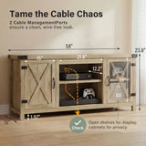 Vineego TV Stand for 65 Inch TVs, Farmhouse Storage Cabinet with Cable Management and Hidden Compartment