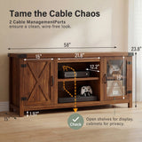 Vineego TV Stand for 65 Inch TVs, Farmhouse Storage Cabinet with Cable Management and Hidden Compartment