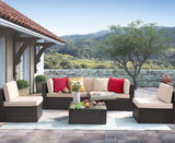 Devoko 6 Pieces Outdoor Patio Furniture Sets Wicker Sectional Sofa PE Rattan Conversation Sets with Cushions, Beige