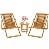 Vineego 3 Pieces Wood Patio Bistro Set Chaise Lounge , Outdoor Folding Acacia Furniture Set