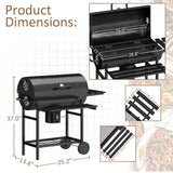 Devoko 29” Barrel Outdoor Charcoal Grill with Side Shelf and Wheels, Black