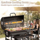 Devoko 29” Barrel Outdoor Charcoal Grill with Side Shelf and Wheels, Black