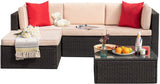 Devoko 5 Pieces Patio Sectional Set Outdoor Wicker Rattan Conversation Sofa