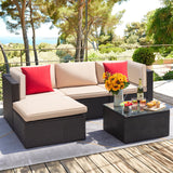 Devoko 5 Pieces Patio Sectional Set Outdoor Wicker Rattan Conversation Sofa