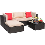 Devoko 5 Pieces Patio Sectional Set Outdoor Wicker Rattan Conversation Sofa