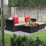 Devoko 5 Pieces Patio Sectional Set Outdoor Wicker Rattan Conversation Sofa