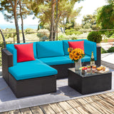 Devoko 5 Pieces Patio Sectional Set Outdoor Wicker Rattan Conversation Sofa