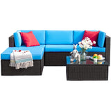 Devoko 5 Pieces Patio Sectional Set Outdoor Wicker Rattan Conversation Sofa