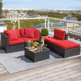 Devoko 5 Pieces Patio Sectional Set Outdoor Wicker Rattan Conversation Sofa