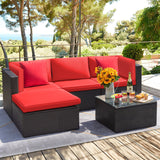 Devoko 5 Pieces Patio Sectional Set Outdoor Wicker Rattan Conversation Sofa