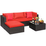 Devoko 5 Pieces Patio Sectional Set Outdoor Wicker Rattan Conversation Sofa