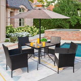 Devoko 5 Piece Patio Conversation Set Wicker Chairs Set with Tempered Glass Table