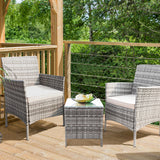 DEVOKO 3 PCS Outdoor Patio Furniture Gray PE Rattan Wicker Table and Chairs Set Bar Set with Cushioned Tempered Glass