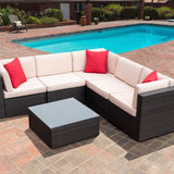 Devoko 6 Pieces Outdoor Patio Furniture Sets Wicker Sectional Sofa PE Rattan Conversation Sets