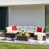 Devoko 7 Pieces Patio Furniture Sets All-Weather Outdoor Sectional Sofa Manual Weaving Wicker Rattan Patio Conversation Set with Cushion and Glass Table