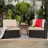 Devoko 2 Pieces Patio Sectional Set Outdoor Rattan Loveseat with Cushions & Red Pillow