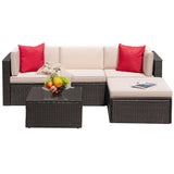 Devoko 5 Piece Patio Furniture Set, All-Weather PE Wicker Sectional Sofa Outdoor Furniture, Garden, Backyard