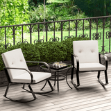 Devoko 3 Pieces Outdoor Rocking Chairs Bistro Chair Set Outdoor Rocker Patio Conversation Set with Glass Coffee Table