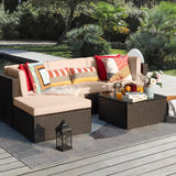 Devoko 5 Pieces Outdoor Patio Furniture Sets Wicker Sectional Sofa PE Rattan Conversation Sets