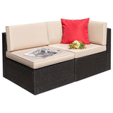 Devoko 2 Pieces Patio Sectional Set Outdoor Rattan Loveseat with Cushions & Red Pillow