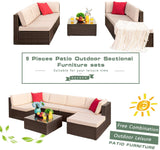 Devoko 7 Pieces Patio Furniture Sets All-Weather Outdoor Sectional Sofa Manual Weaving Wicker Rattan Patio Conversation Set with Cushion and Glass Table