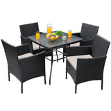 Devoko 5 Piece Patio Conversation Set Wicker Chairs Set with Tempered Glass Table