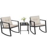 Devoko 3 Pieces Patio Furniture Sets Outdoor PE Rattan Bistro Rocker Conversation Sets with Glass Coffee Table