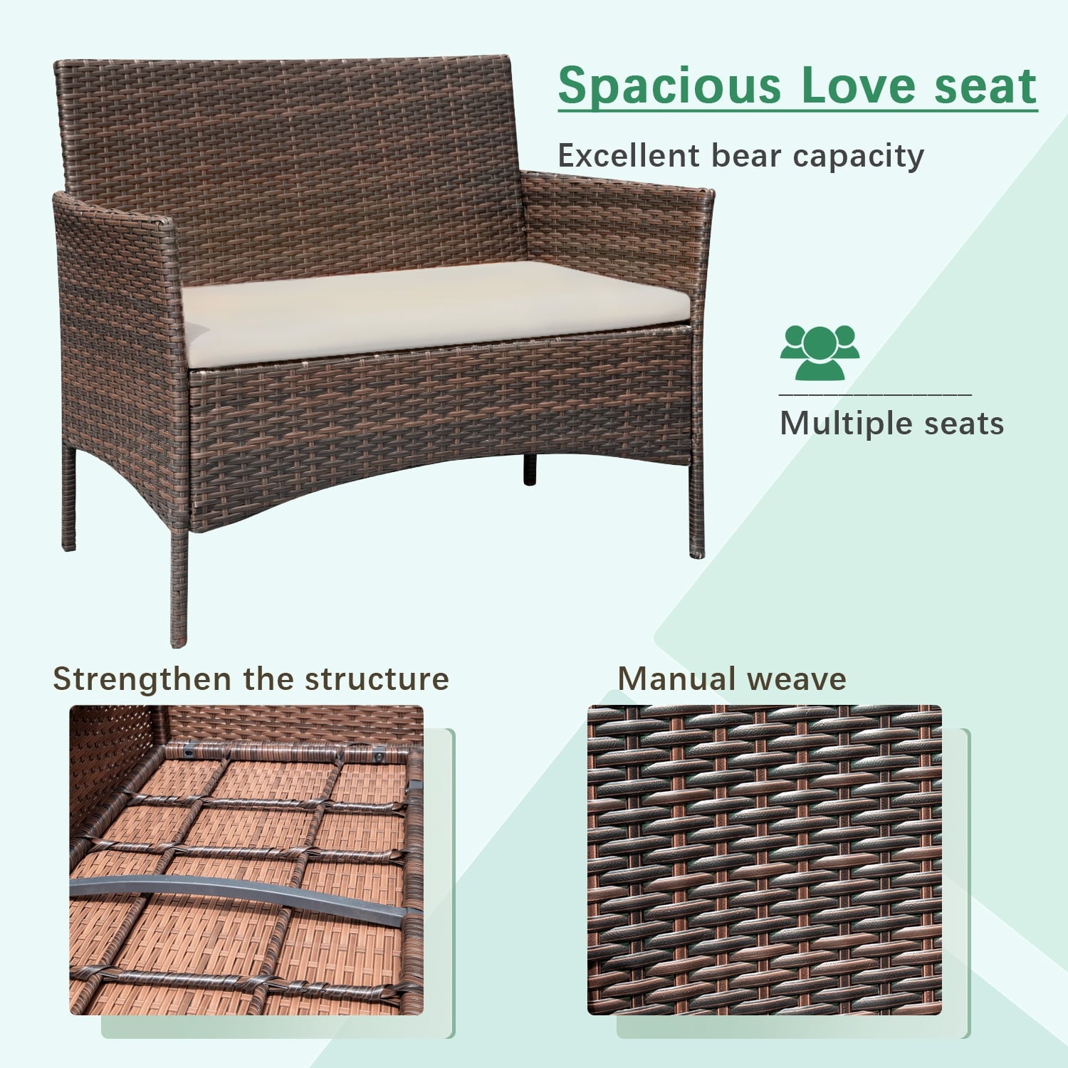 Devoko 4 Pieces Outdoor Patio Conversation Set PE Rattan Wicker Furniture Set