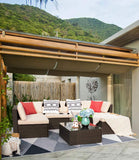 Devoko 7 Pieces Patio Furniture Sets All-Weather Outdoor Sectional Sofa Manual Weaving Wicker Rattan Patio Conversation Set with Cushion and Glass Table