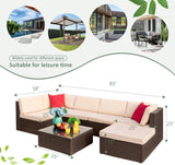 Devoko 7 Pieces Patio Furniture Sets All-Weather Outdoor Sectional Sofa Manual Weaving Wicker Rattan Patio Conversation Set with Cushion and Glass Table