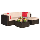 Devoko 5 Pieces Outdoor Patio Furniture Sets Wicker Sectional Sofa PE Rattan Conversation Sets