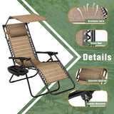 Devoko Patio Zero Gravity Chair Outdoor Folding Recliner Lounge Chair with Attachable Sunshade Canopy and Holder