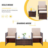Devoko 5 Pieces Patio Sets Outdoor Wicker Conversation Sets Rattan Chairs with Ottomans and Tempered Glass Table(Red)