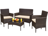Devoko 4 Pieces Outdoor Patio Conversation Set PE Rattan Wicker Furniture Set