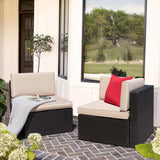 Devoko 2 Pieces Patio Sectional Set Outdoor Rattan Loveseat with Cushions & Red Pillow