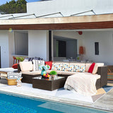 Devoko 7 Pieces Patio Furniture Sets All-Weather Outdoor Sectional Sofa Manual Weaving Wicker Rattan Patio Conversation Set with Cushion and Glass Table