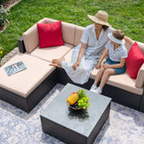 Devoko 5 Piece Patio Furniture Set, All-Weather PE Wicker Sectional Sofa Outdoor Furniture, Garden, Backyard