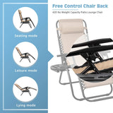 Devoko 3 Pieces Zero Gravity Chair Patio Foldable Chaise Lounge Chairs 2 Beach Chairs and Table with Cup Holders